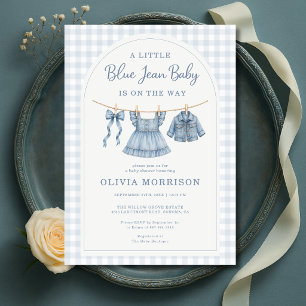 Blue Jean Baby Girl Gingham Baby Shower Invitation