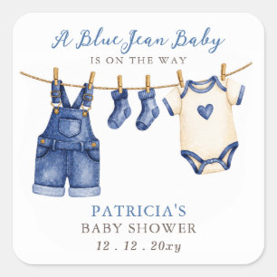Blue Jean Baby Is On The Way Boy Baby Shower Square Sticker