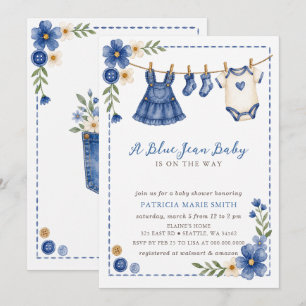 Blue Jean Baby Is On The Way Girl Baby Shower Invitation
