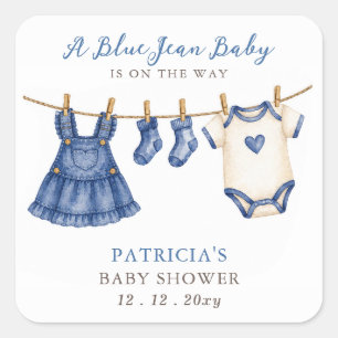 Blue Jean Baby Is On The Way Girl Baby Shower Square Sticker
