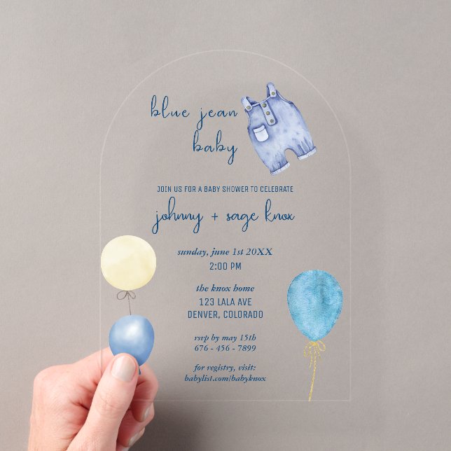 Blue Jean Baby | Modern Baby Shower | Balloon Arch Acrylic Invitations (Insitu (Handheld))
