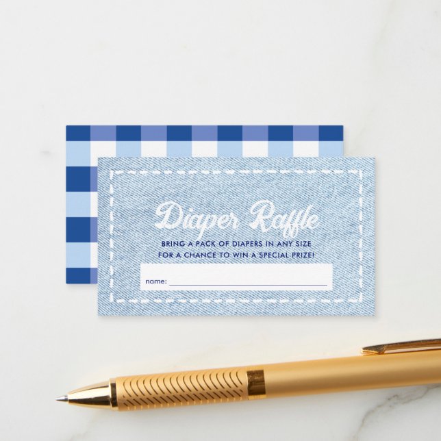 Blue Jean Baby  Shower Boy Diaper Raffle Ticket Enclosure Card (Front/Back In Situ)