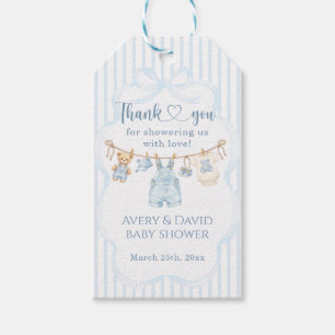 Blue Jean Baby Shower Boy Modern Stripe Gift Tags