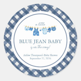 Blue Jean Baby Shower Classic Round Sticker