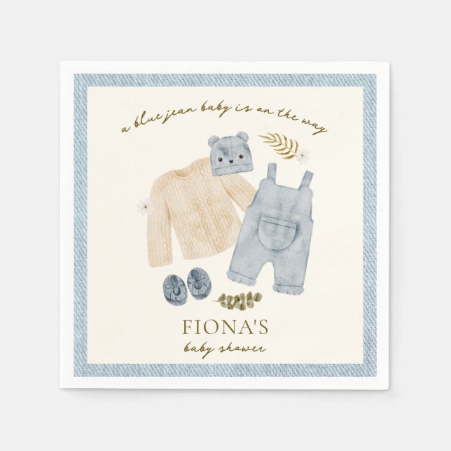 Blue Jean Baby Shower Denim Boy Clothes Napkin (Front)