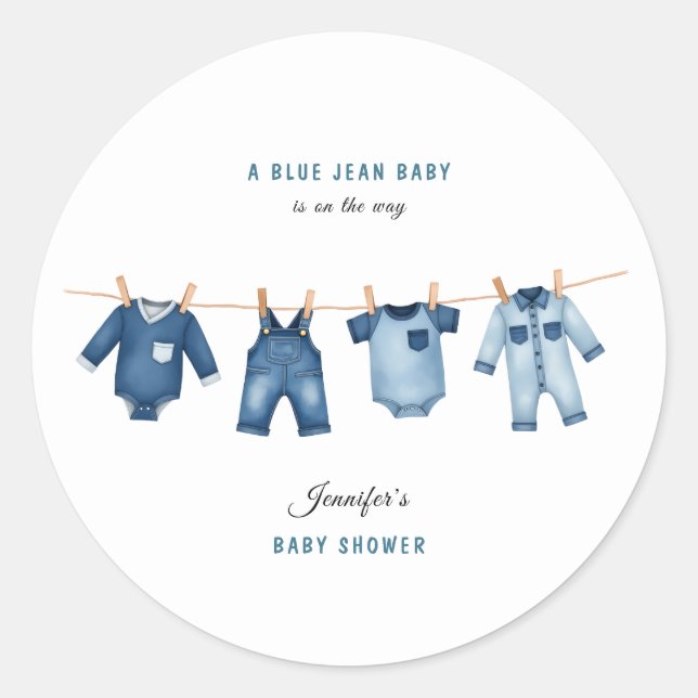 Blue Jean Baby Shower - Denim Theme Classic Round Sticker (Front)