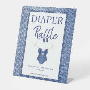Blue jean baby shower for girl diaper raffle pedestal sign