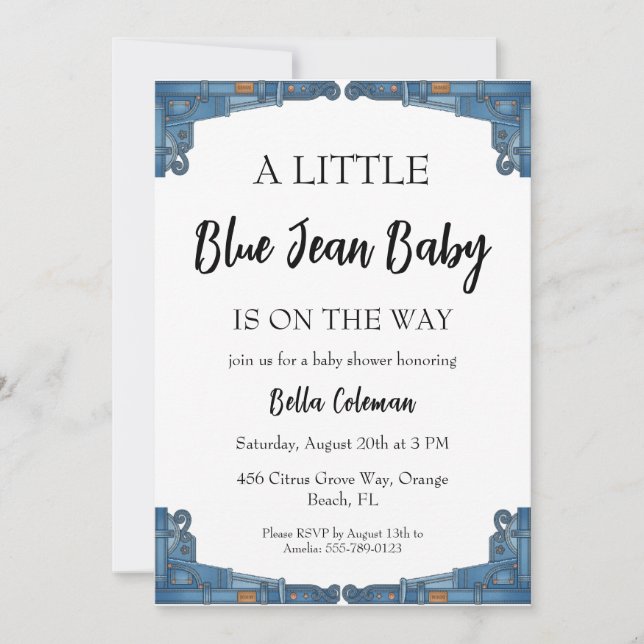 blue jean baby shower invitations (Devant)