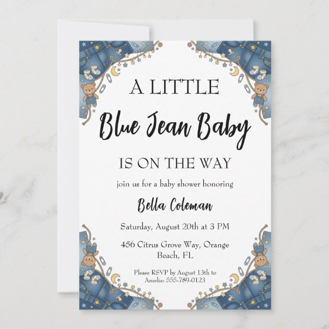 blue jean baby shower invitations (Devant)