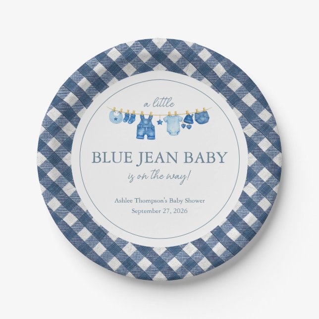 Blue Jean Baby Shower Paper Plate (Front)