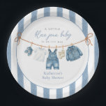 Blue Jean Baby Shower Paper Plate<br><div class="desc">Celebrate the joyous arrival of your little boy with our "Blue Jean Baby" baby shower paper plates. This charming disposable plate features soft denim details like cute baby clothes and trendy stripes as background.</div>