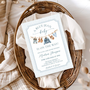 Blue Jean Baby Stripes and Denim Baby Shower Invitation