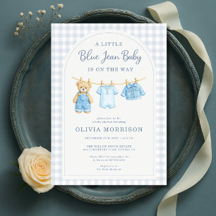 Blue Jean Baby Teddy Bear Baby Shower Invitation