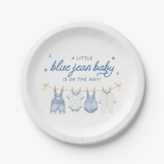 Blue Jean Baby Watercolor Denim Baby Shower Paper Plate