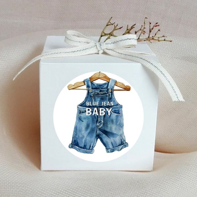 Blue Jean Boy Western Baby Shower Classic Round Sticker (Creator Uploaded)