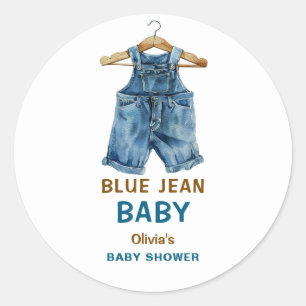 Blue Jean Boy Western Baby Shower Classic Round Sticker