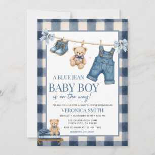  Blue Jean Clothesline Denim Boy Baby Shower Invitation