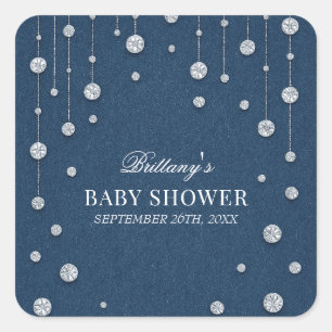 Blue Jean Denim and Diamond Baby Shower Square Sticker