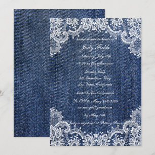 Blue Jean Denim And Lace Bridal Shower Invitation
