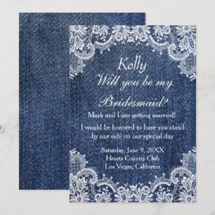 Blue Jean Denim And Lace Bridesmaid Invitation