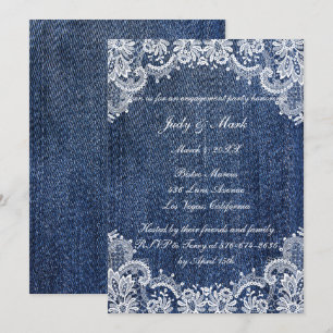 Blue Jean Denim And Lace Engagement Party Invitation