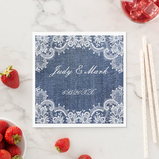 Blue Jean Denim And Lace Paper Napkin (Insitu)