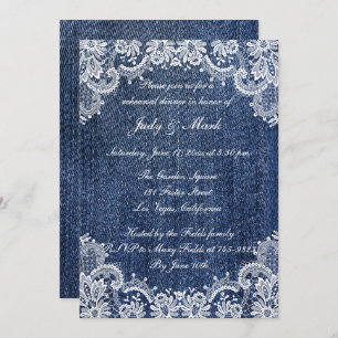 Blue Jean Denim And Lace Rehearsal Dinner Invitation