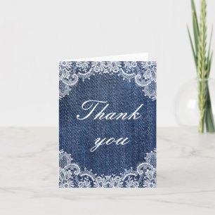 Blue Jean Denim And Lace Thank You Card