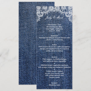 Blue Jean Denim And Lace Wedding Menu Card