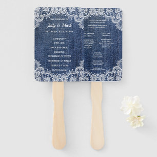 Blue Jean Denim And Lace  Wedding Program Hand Fan