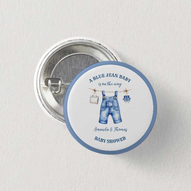 Blue Jean Denim Baby Shower Favour 1 Inch Round Button (Front & Back)