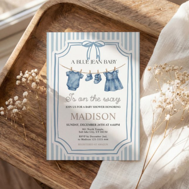 Blue Jean Denim Baby Shower Girl Invitation (Creator Uploaded)