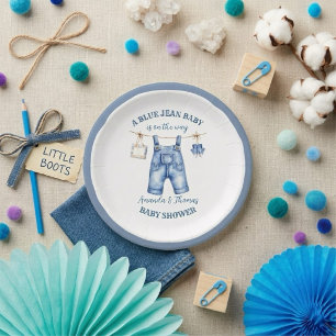Blue Jean Denim Baby Shower Paper Plate