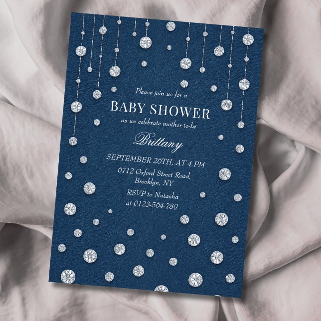 Blue Jean Denim Diamonds Baby Shower Invitation (Creator Uploaded)