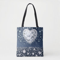 Blue Jean Denim & Diamonds Bling Diamond Heart