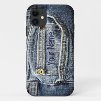 Blue Jean Denim Pocket - Add your name or initials