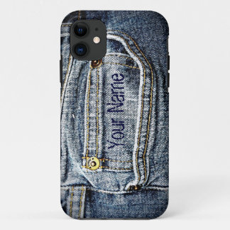 Blue Jean Denim Pocket - Add your name or initials iPhone 11 Case