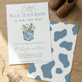 Blue Jean Denim Rustic Boy Baby Shower Invitation
