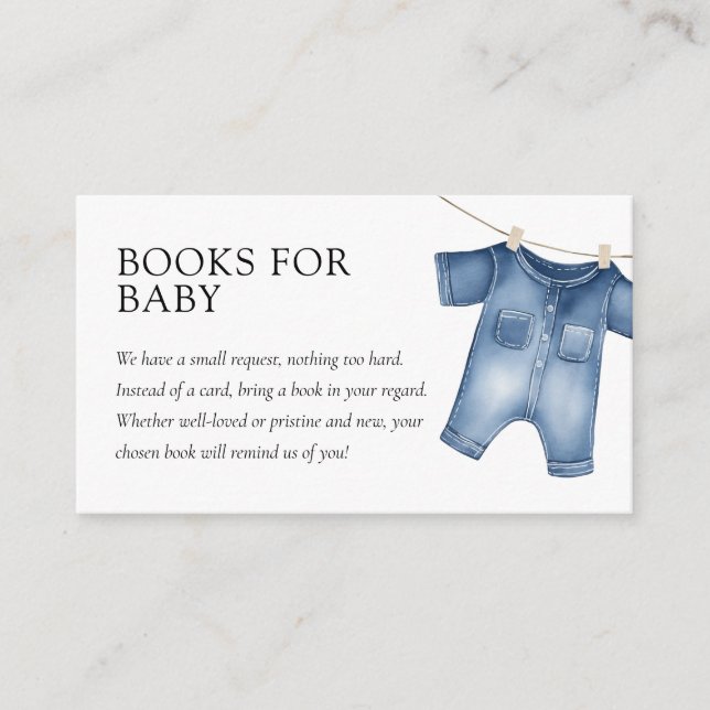 Blue Jean Denim Sweet Boy Baby Shower Books Enclosure Card (Front)