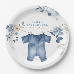 Blue Jean Denim Sweet Boy Baby Shower Paper Plate