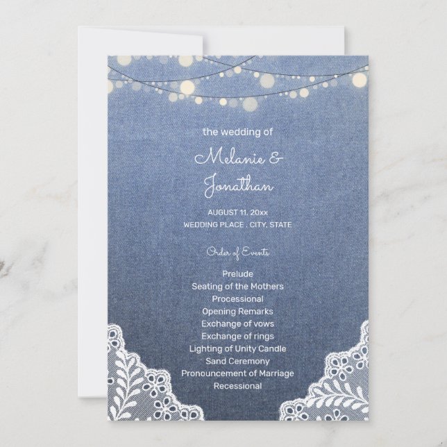 Blue Jean, Lace String Lights Ceremony Program (Front)