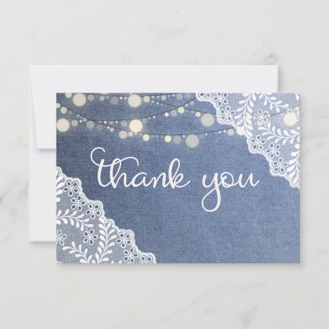 Blue Jean Lace & String Lights Thank You Card (Front)