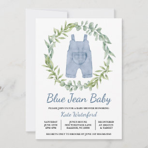 Blue Jean Overall Denim Baby Shower Invitation