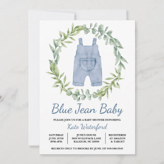 Blue Jean Overall Denim Baby Shower Invitation