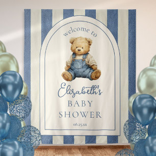 Blue Jean Teddy Bear Baby Shower Photo Backdrop Tapestry