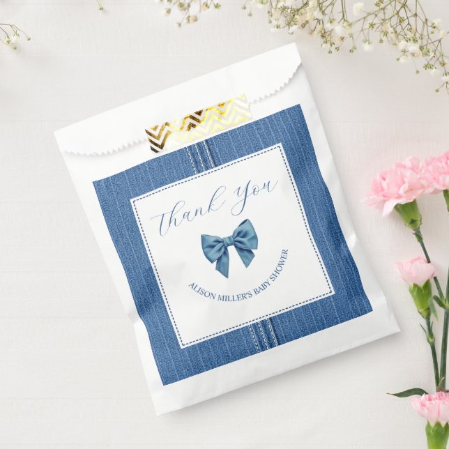 Blue jean with bow baby girl shower Thank You Favour Bag (Sealed)