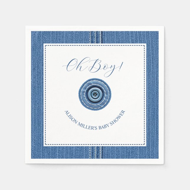 Blue jean with stitches and button baby boy shower napkin (Front)