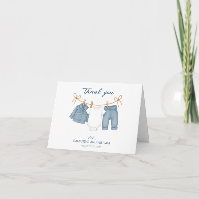 Blue Jeans Baby Shower Folded Thank You Card (Front)