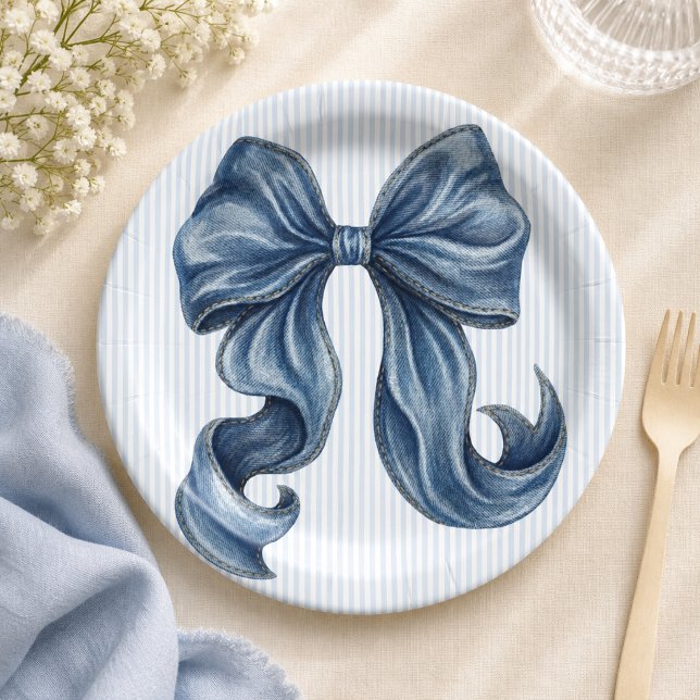 Blue Jeans Bow Baby Shower Paper Plate (Creator Uploaded)