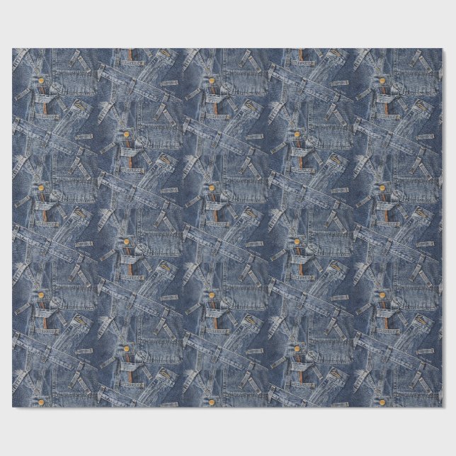 Blue Jeans Denim Abstract Art Wrapping Paper (Flat)